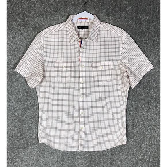 Banana Republic‎ Button Up Shirt Mens Size Medium Cuffed Short Sleeve Windowpane - Picture 1 of 12